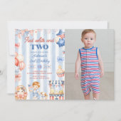 アメリカ縞模様 男の子 2歳の誕生日招待状 招待状 (正面)