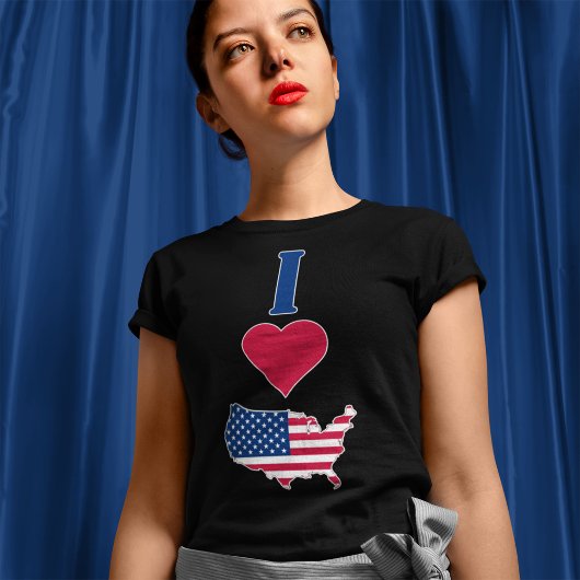 アメリカ縦型Iラブ統一された州アメリカ国旗の地図 Tシャツ
