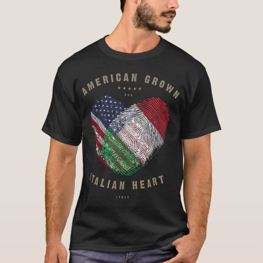 アメリカ育イタリアンハートラブイタリア国旗 Tシャツ (正面)