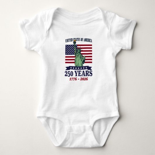 アメリカ自由の女神像 250周年 1776-2026 ベビーボディスーツ (正面)