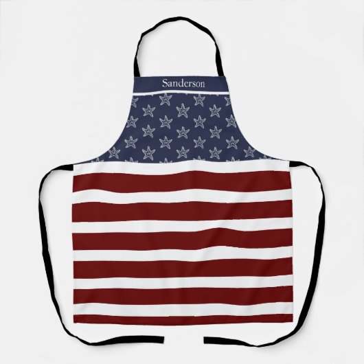 アメリカ航海の国旗の赤白青ヒトデ エプロン (正面)