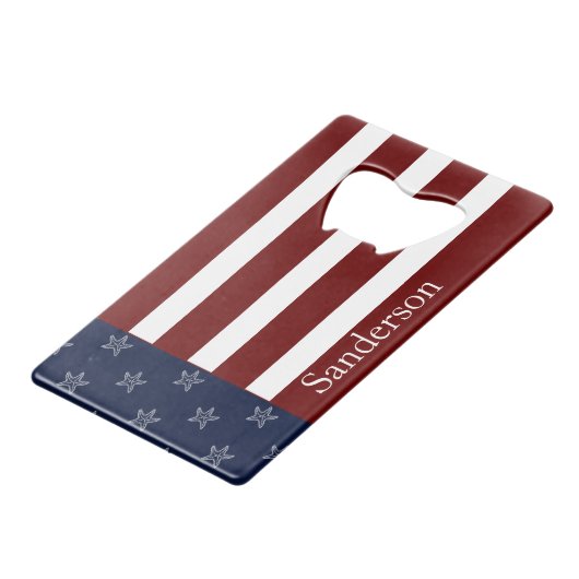 アメリカ航海の国旗の赤白青ヒトデ クレジットカード栓抜き (正面アングル)