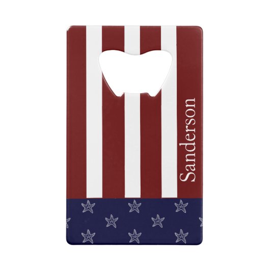 アメリカ航海の国旗の赤白青ヒトデ クレジットカード栓抜き (裏面)