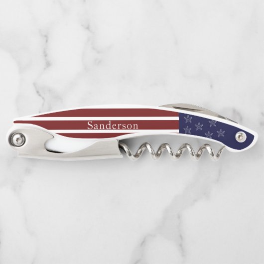 アメリカ航海の国旗の赤白青ヒトデ ソムリエナイフ (正面)