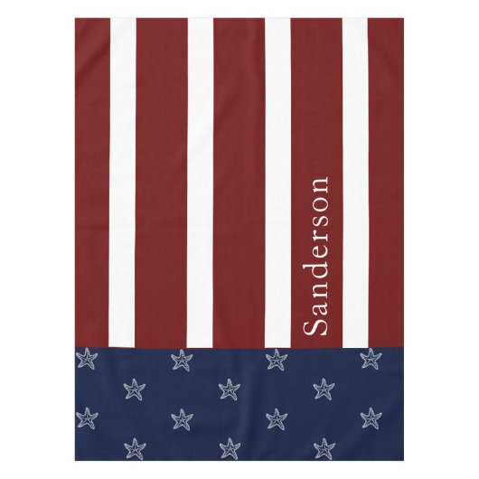 アメリカ航海の国旗の赤白青ヒトデ テーブルクロス (正面)