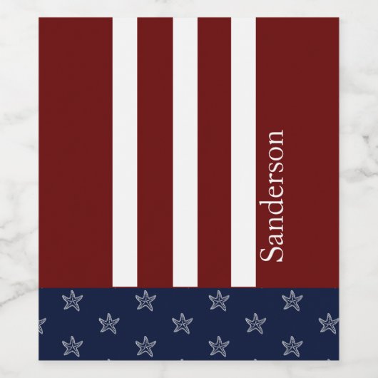 アメリカ航海の国旗の赤白青ヒトデ ワインラベル (シングルラベル)