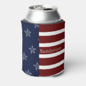 アメリカ航海の国旗の赤白青ヒトデ： 缶クーラー (缶裏面)