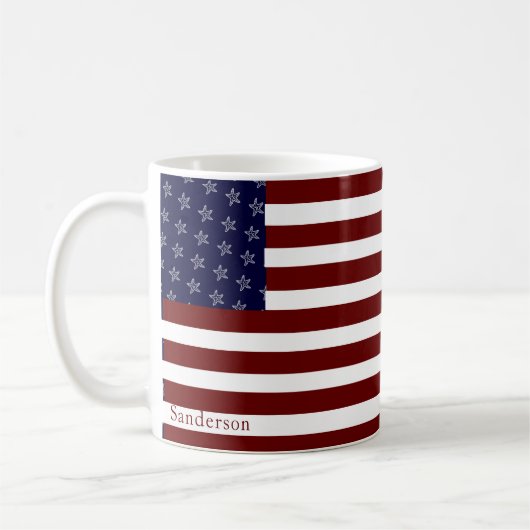 アメリカ航海の国旗の赤白青ヒトデCof コーヒーマグカップ (左)