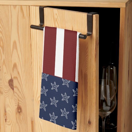 アメリカ航海の国旗赤白青ヒトデ旗 キッチンタオル (三つ折り)