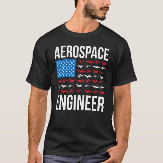 アメリカ航空宇宙工学 アメリカ国旗 航空宇宙エンジニア W Tシャツ (正面)