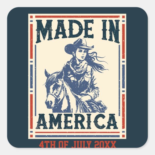 アメリカ製7月4日女性のカーボーイ愛国者 スクエアシール (正面)