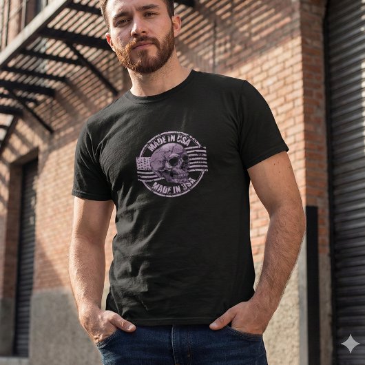 アメリカ製 ディストressed パープルスカル メンズTシャツ Tシャツ