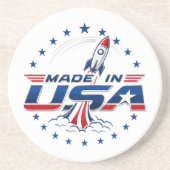 アメリカ製 レトロロケット愛国バッジ コースター (正面)