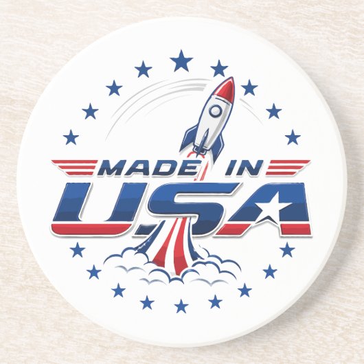 アメリカ製 レトロロケット愛国バッジ コースター (正面)