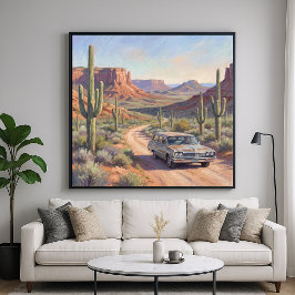 アメリカ西部をドライブ - 絵画的なスタイルの芸術 ポスター