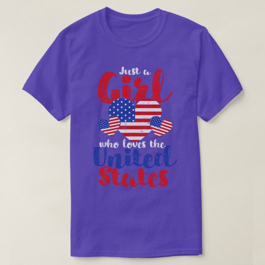 アメリカ誇りを持ったガールズ米国国旗のハート自由USA値リスト Tシャツ (デザイン正面)