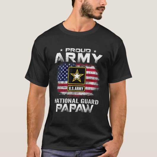 アメリカ誇りを持った国旗を持つ陸軍の国家警備兵パポー Tシャツ (正面)