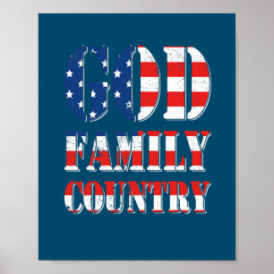 アメリカ誇りを持った国旗God Family Country ポスター
