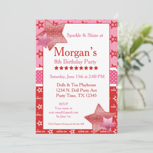 アメリカ誕生日ガールデジタルまたは印刷可能招待状 招待状 (スタンド正面)