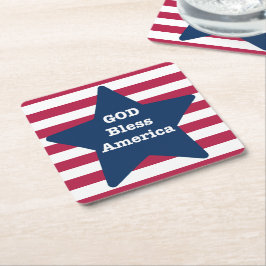アメリカ赤白と青を祝福する神 スクエアペーパーコースター