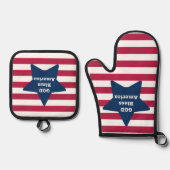 アメリカ赤白と青を祝福する神 鍋つかみ&鍋敷きセット (正面)