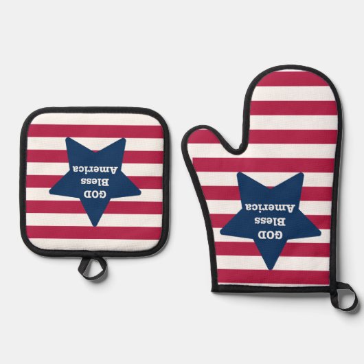 アメリカ赤白と青を祝福する神 鍋つかみ&鍋敷きセット (正面)