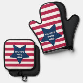 アメリカ赤白と青を祝福する神 鍋つかみ&鍋敷きセット (正面/裏面)