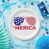 アメリカ赤白青サングラス ペーパープレート (パーティー)