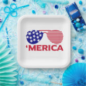アメリカ赤白青サングラス ペーパープレート (パーティー)