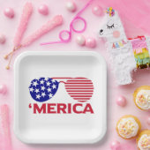 アメリカ赤白青サングラス ペーパープレート (パーティー)
