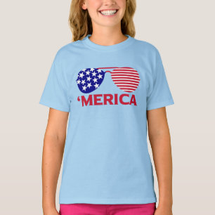 アメリカ赤白青サングラス Tシャツ