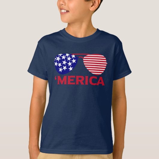 アメリカ赤白青サングラス Tシャツ (正面)