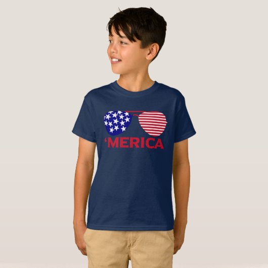 アメリカ赤白青サングラス Tシャツ (正面フル)