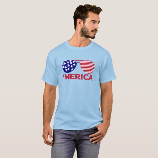 アメリカ赤白青サングラス Tシャツ (正面フル)