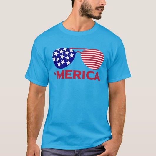 アメリカ赤白青サングラス Tシャツ (正面)