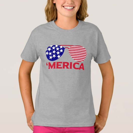 アメリカ赤白青サングラス Tシャツ (正面)
