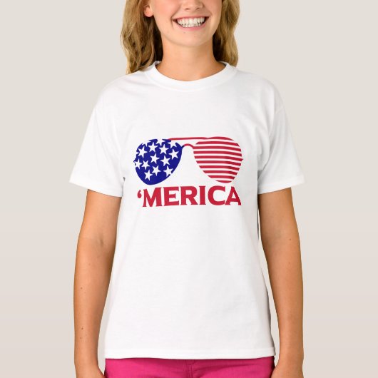 アメリカ赤白青サングラス Tシャツ (正面)