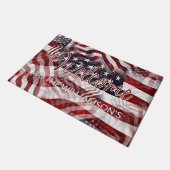 アメリカ赤白青スストライプターズ国旗の歓迎 ドアマット (アングル)