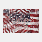 アメリカ赤白青スストライプターズ国旗の歓迎 ドアマット (正面)