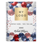 アメリカ赤白青国旗のビジネスロゴ ノートブック (正面)