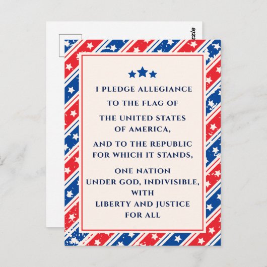 アメリカ赤青アメリカ国旗に忠誠を誓う ポストカード (正面/裏面)