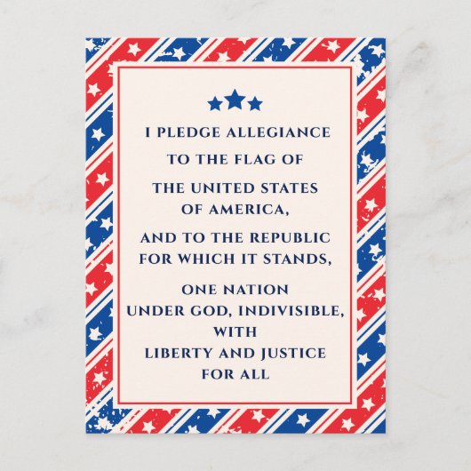 アメリカ赤青アメリカ国旗に忠誠を誓う ポストカード (正面)
