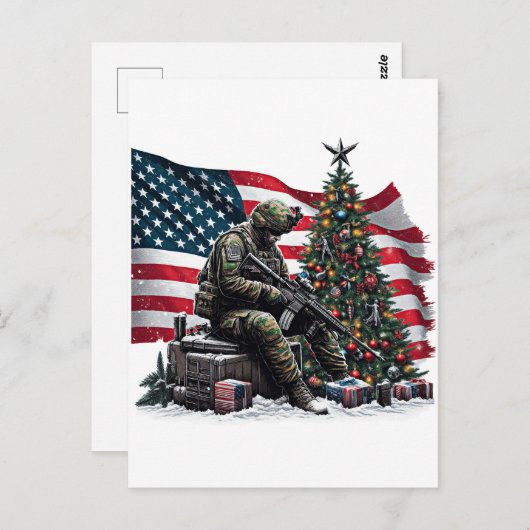 アメリカ軍人アメリカ国旗クリスマスツリーアート ポストカード (正面/裏面)