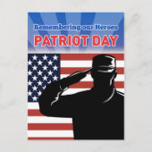 アメリカ軍兵士の敬礼の旗の愛国者の日 ポストカード (正面)