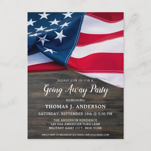 アメリカ軍旗 国防 軍人送別パーティー 記念品 インビテーションポストカード (正面)