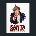 アメリカ軍隊のために、Happy Christmas:おもしろい Santa シーズンポストカード<br><div class="desc">このおもしろいクリスマスプレゼントは、よく知られている投稿ことわざ「陸軍が必要だ」に基づいているが、この場合はサンタはいくつかのヘルパーを必要としている。軍隊や軍隊の兵士や誰かに幸せなクリスマスを言うユニークと、おもしろいの方法で！</div>
