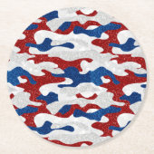 アメリカ迷彩柄7月4日グリッター ラウンドペーパーコースター (正面)