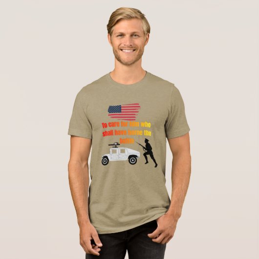 アメリカ退役軍人オリーブ トライブレンドTシャツ (正面全面)