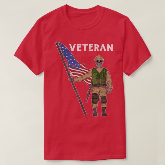 アメリカ退役軍人スカルUSA国旗の軍隊スケルトン Tシャツ (デザイン正面)