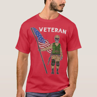 アメリカ退役軍人スカルUSA国旗の軍隊スケルトン Tシャツ